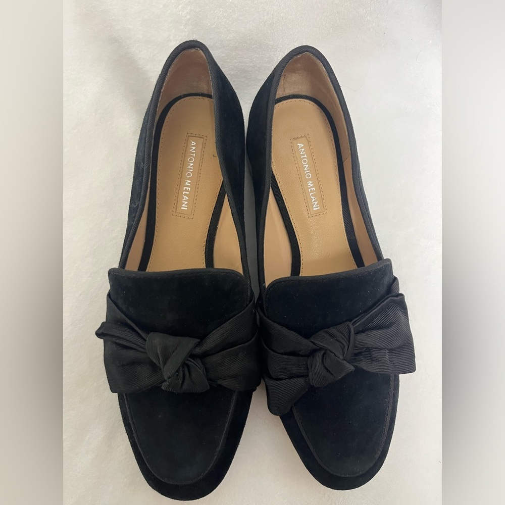 Antonio Melani black velvet loafers with bow size 7